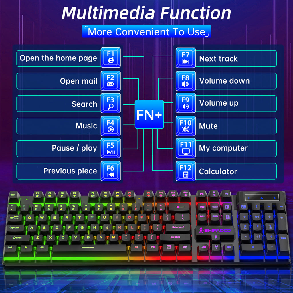 Gaming Keyboard & Mouse, 104 Keys LED RGB Backlit Quiet Computer Keyboard, Multimedia Keys, 26 Anti-Ghosting Keys, Waterproof Light up USB Wired Keyboard for PC Gamers Desktop Computer Laptop,Black