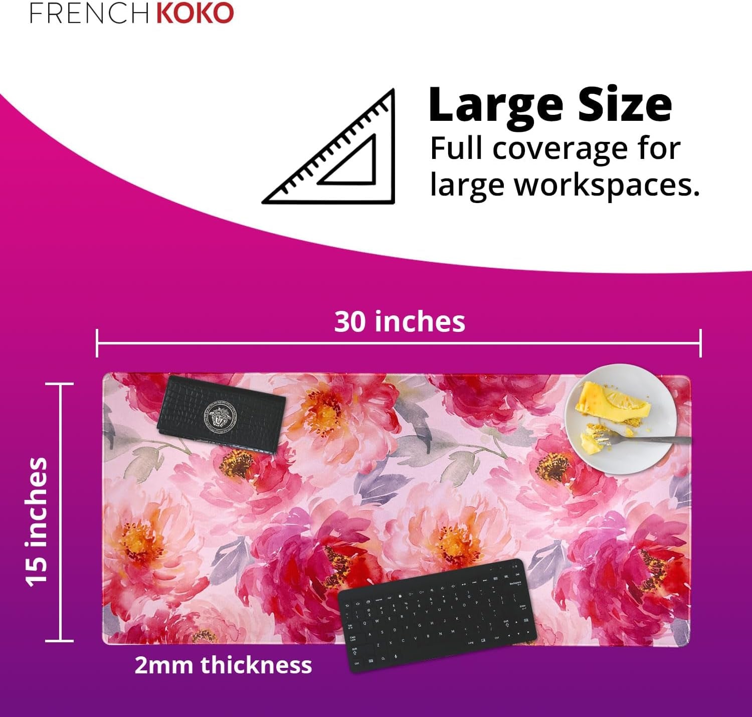 Large Mouse Pad Desk Mat 15" X 30" – Extended Floral Desk Protector for Keyboard & Mouse – Non-Slip Waterproof Cute Office Pad Aesthetic Workstation Mat