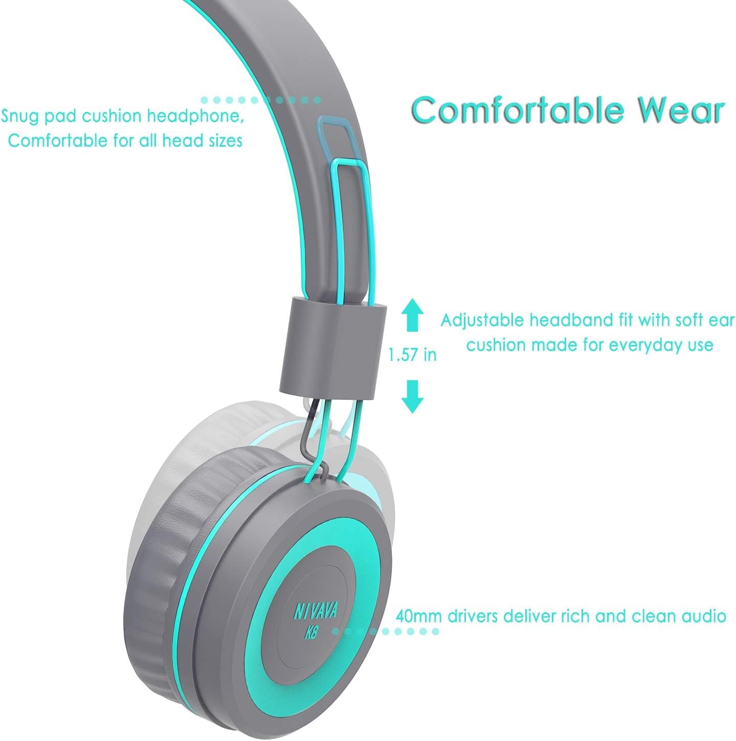 Kids Headphones, K8 Wired Headphones for Kids with Adjustable Headband 3.5 MM Jack for School, Foldable On-Ear Headset for Girls Boys Kindle Tablet Cellphones Airplane Travel(Dark Gray)