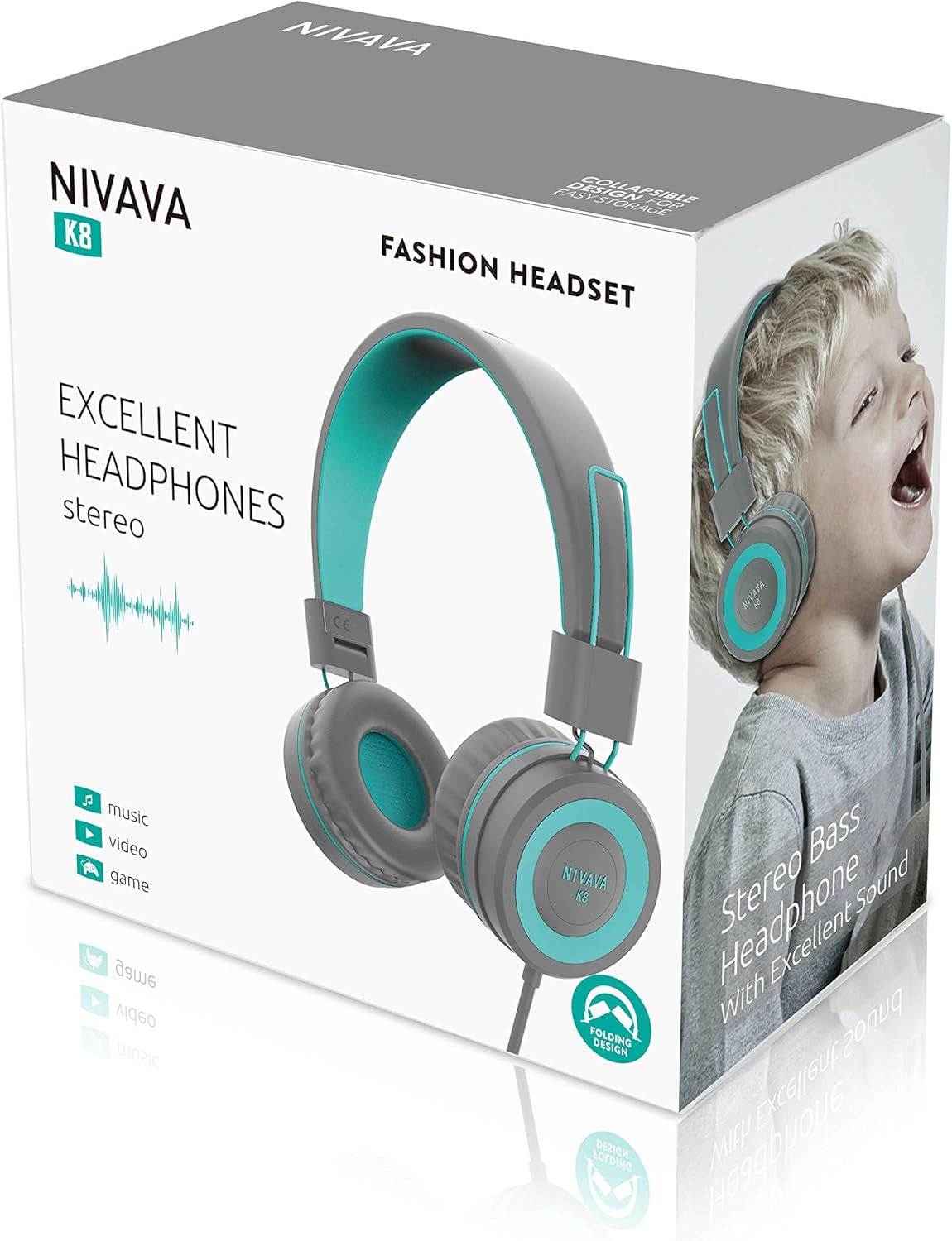 Kids Headphones, K8 Wired Headphones for Kids with Adjustable Headband 3.5 MM Jack for School, Foldable On-Ear Headset for Girls Boys Kindle Tablet Cellphones Airplane Travel(Dark Gray)